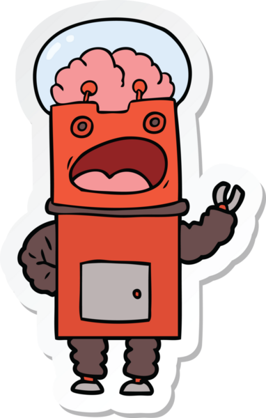 Bir insan tarafından çizilmiş robot karikatür çıkartması.