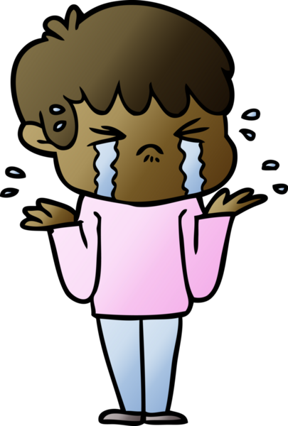 Bir insan tarafından çizilmiş ağlayan ve omuz silken çizgi filmci çocuk.