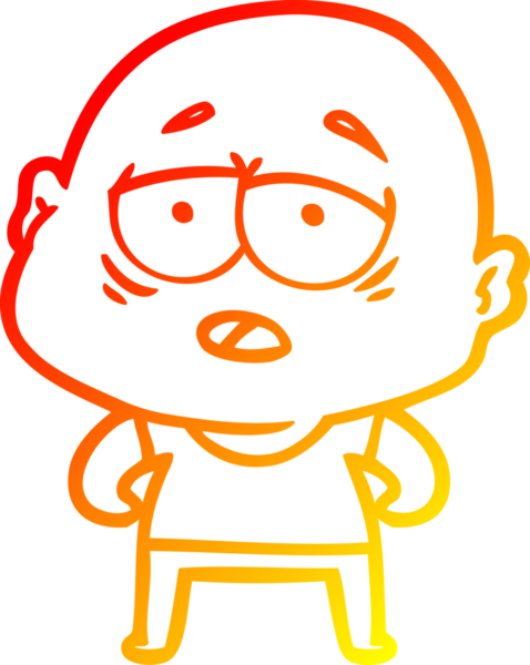 Bir insan tarafından çizilmiş, yorgun, kel bir adamın sıcak çizgi çizimi.