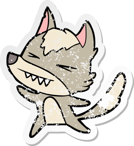 Bir insan tarafından çizilmiş kızgın bir kurt çizgi filminin sıkıntılı çıkartması.