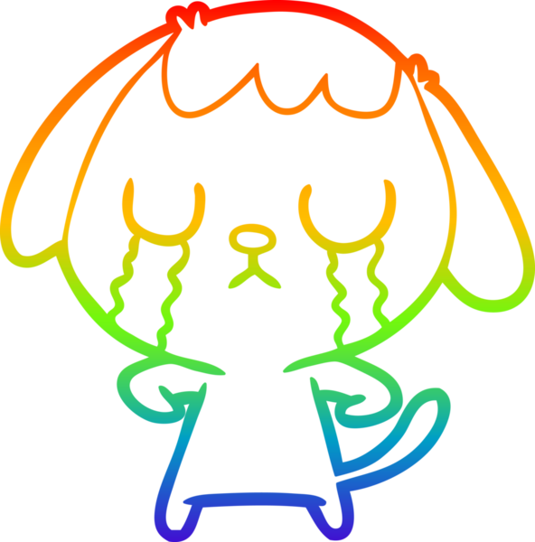 Gökkuşağı gradyan çizimi bir insan tarafından çizilmiş şirin bir çizgi köpeğin ağlaması.