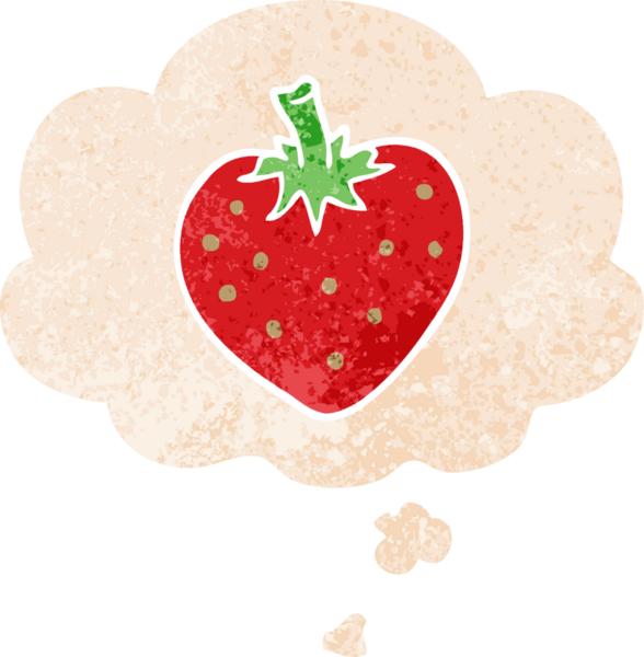 Düşünce baloncuklu çizgi film çileği grunge sıkıntılı retro dokuma tarzı bir insan tarafından çizilmiş