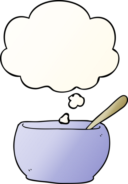 Düşünce baloncuklu karikatür çorba kasesi bir insan tarafından çizilmiş.
