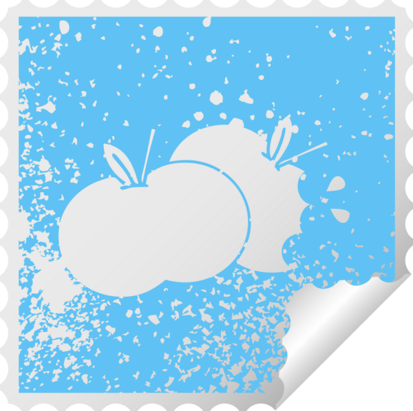 Bir insan tarafından çizilmiş sulu bir elmanın kare soyma etiketi.