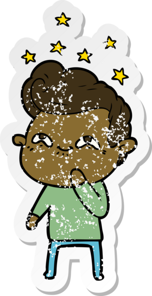 Bir insan tarafından çizilmiş heyecanlı bir karikatür çıkartması.