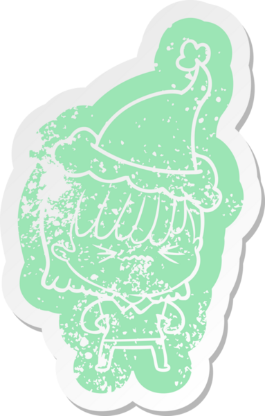 Bir insan tarafından çizilmiş Noel Baba şapkası takan bir kızın rahatsız edici bir karikatürü.