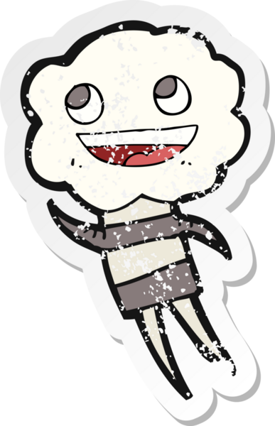 Bir insan tarafından çizilmiş şirin bir bulut kafalı yaratığın gerici, sıkıntılı çıkartması.