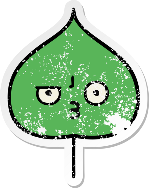 Sevimli bir çizgi film karakterinin sıkıntılı çıkartması. Bir insan tarafından çizilmiş ifade yaprağı.