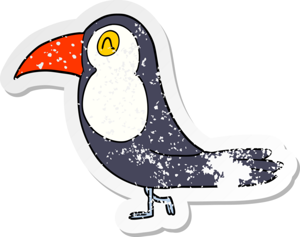 Bir insan tarafından çizilmiş bir Toucan karikatürünün sıkıntılı çıkartması.