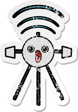 Bir insan tarafından çizilmiş şirin bir çizgi film uydusunun sıkıntılı çıkartması.