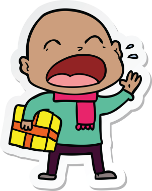 Bir insan tarafından çizilmiş, kel adam diye bağıran bir çizgi film çıkartması.