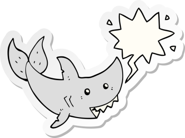 Bir insan tarafından çizilmiş balon etiketli çizgi film köpekbalığı.