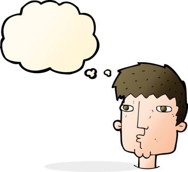 Bir insan tarafından çizilmiş düşünce baloncuğu olan meraklı bir adam.