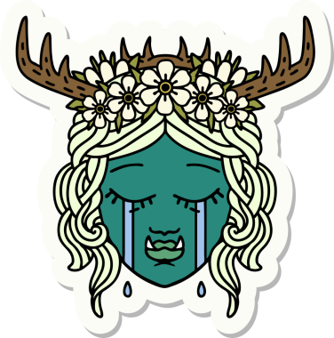 Bir insan tarafından çizilmiş üzgün, yarı ork bir Druid karakterinin çıkartması.