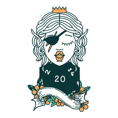 Bir insan tarafından çizilmiş 20 zarlı elf dolandırıcılığı simgesi.