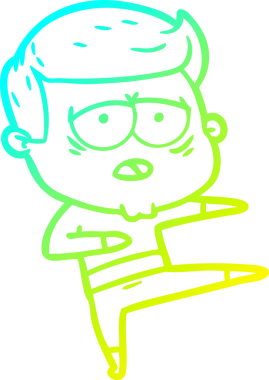 Bir insan tarafından çizilmiş, yorgun bir adamın soğuk çizgi çizimi.