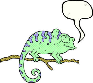 Bir insan tarafından çizilmiş serbest çizilmiş çizgi roman konuşma balonu karikatürü bukalemunu