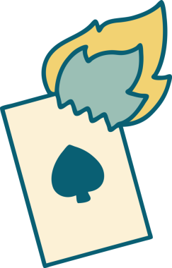 Bir insan tarafından çizilmiş alevli bir kartın ikonik dövme şekli