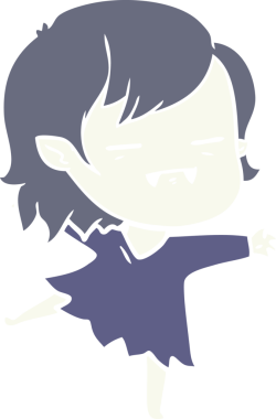 Düz renkli çizgi film. Bir insan tarafından çizilmiş ölümsüz vampir kız.