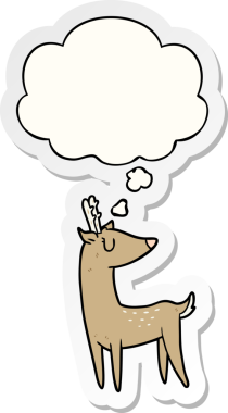Düşünce baloncuklu çizgi film geyiği insan tarafından çizilmiş bir çıkartma.