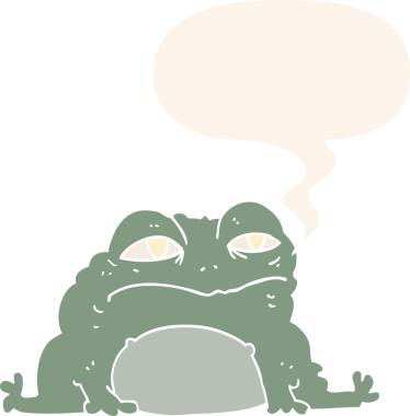 Konuşma baloncuğu olan çizgi film karakurbağası insan tarafından çizilmiş.