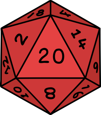 bir insan tarafından çizilmiş geleneksel d20 zarlı dövme