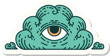 Her şeyi gören bir insan tarafından çizilmiş geleneksel bir dövme çıkartması.