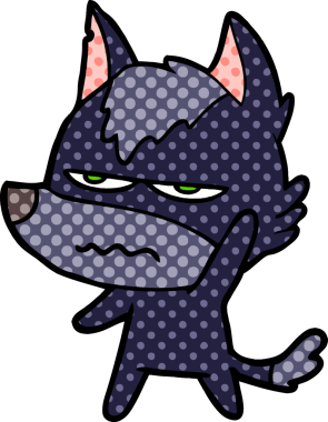 Bir insan tarafından çizilmiş rahatsız kurt çizgi filmi.