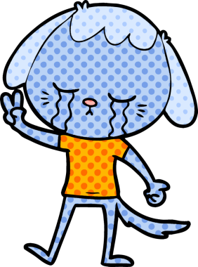 Bir insan tarafından çizilmiş ağlayan çizgi film köpeği.