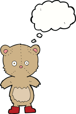 Bir insan tarafından çizilmiş düşünce balonlu oyuncak ayı.