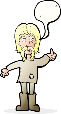 Bir insan tarafından çizilmiş konuşma baloncuğuyla baş parmağıyla işaret veren hippi çizgi film adamı.