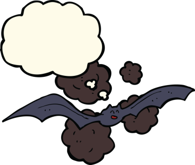 Düşünce baloncuklu bir yarasa insan tarafından çizilmiş.