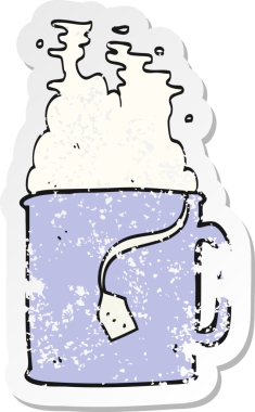 Bir insan tarafından çizilmiş çay fincanının gerilemiş retro yapıştırması.