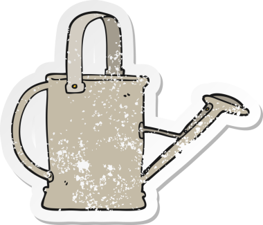 Bir insan tarafından çizilmiş karikatür sulama kutusunun sıkıntılı etiketi.