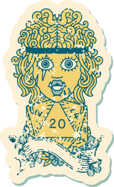 Retro Dövme Tarzı Yarı Ork Barbar Doğal yirmilik zar atışıyla bir insan tarafından çizilmiş