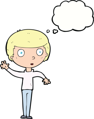 Bir insan tarafından çizilmiş düşünce baloncuğu olan bir çocuk.