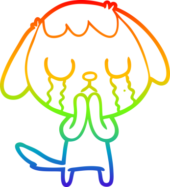 Gökkuşağı gradyan çizimi bir insan tarafından çizilmiş şirin bir çizgi köpeğin ağlaması.