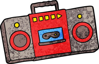 bir insan tarafından çizilmiş eski bir çizgi film kaset oynatıcı