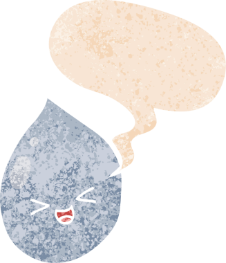 bir insan tarafından çizilmiş grunge sıkıntılı retro desenli konuşma baloncuklu çizgi film yağmur damlası