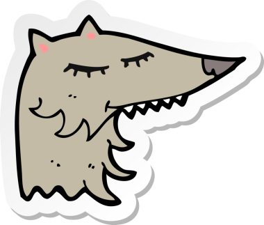 Bir insan tarafından çizilmiş bir kurt çizgi filminin çıkartması.