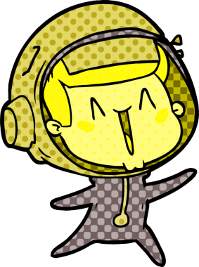 Bir insan tarafından çizilen mutlu astronot çizgi filmi.