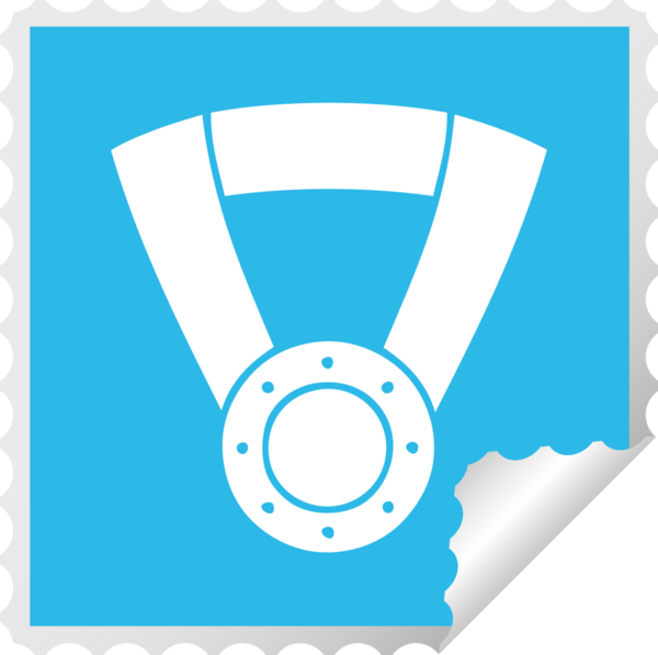 Bir insan tarafından çizilmiş altın madalyanın kare soyulmuş çıkartması.