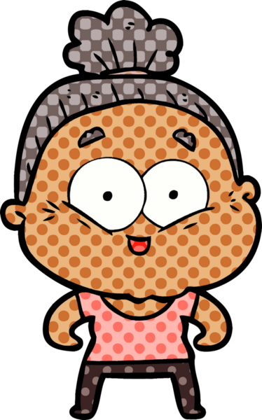 Bir insan tarafından çizilmiş mutlu yaşlı kadın çizgi filmi.