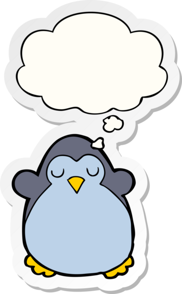Düşünce baloncuğu insan tarafından çizilmiş bir çıkartma olan penguen çizgi filmi.