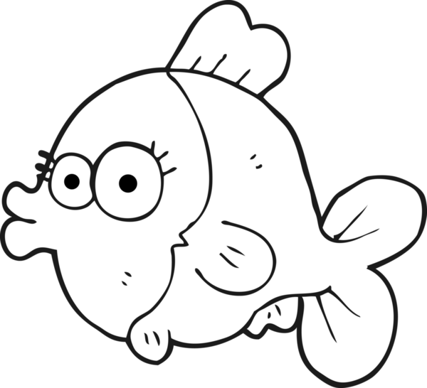 Bir insan tarafından çizilmiş kocaman güzel gözleri olan siyah beyaz bir balık çizimi.