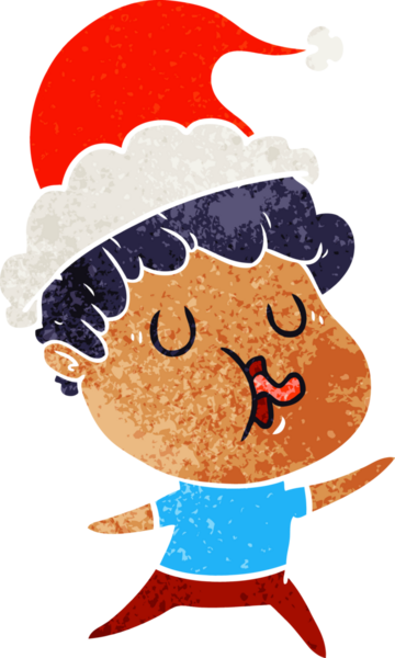 Bir insanın çizdiği Noel Baba şapkasıyla şarkı söyleyen bir adamın el çizimi karikatürü.