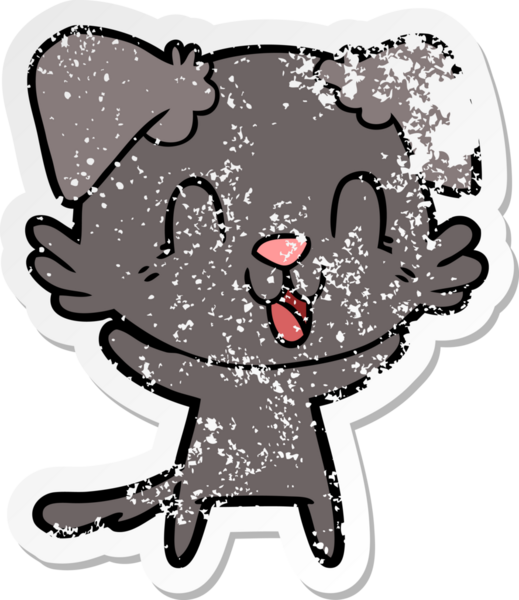 Bir insan tarafından çizilmiş, gülen bir köpeğin sıkıntılı çıkartması.