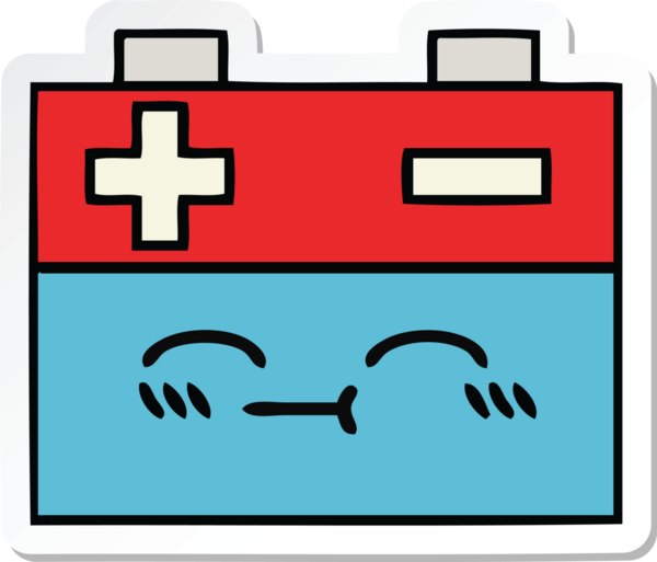 Bir insan tarafından çizilmiş şirin bir araba aküsünün çıkartması.