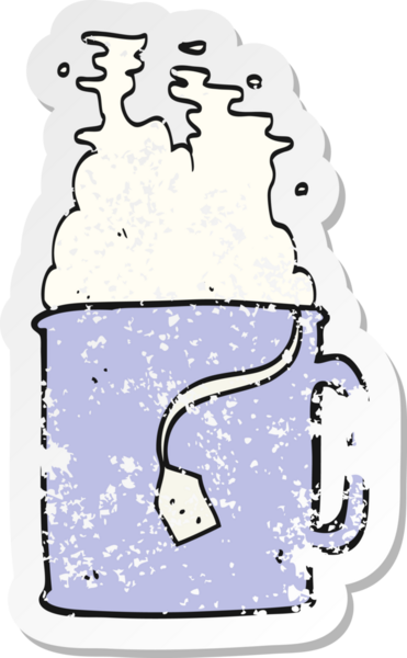 Bir insan tarafından çizilmiş çay fincanının gerilemiş retro yapıştırması.