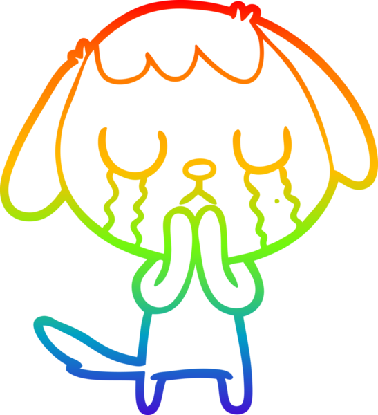 Gökkuşağı gradyan çizimi bir insan tarafından çizilmiş şirin bir çizgi köpeğin ağlaması.